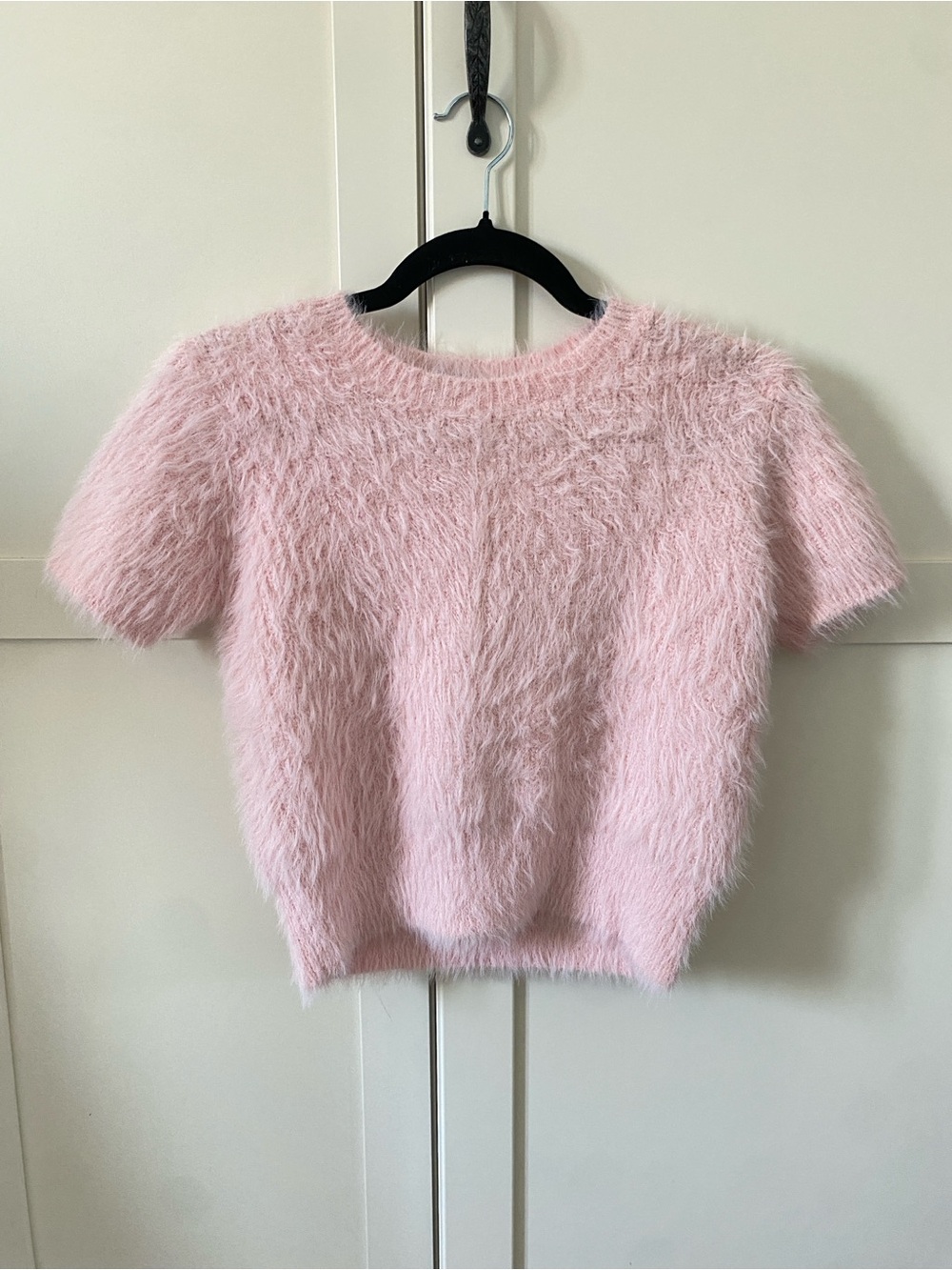 Zara Soft Pink Fuzzy Knit Short-Sleeve Sweater | Cozy Coquette | Women’s Size L